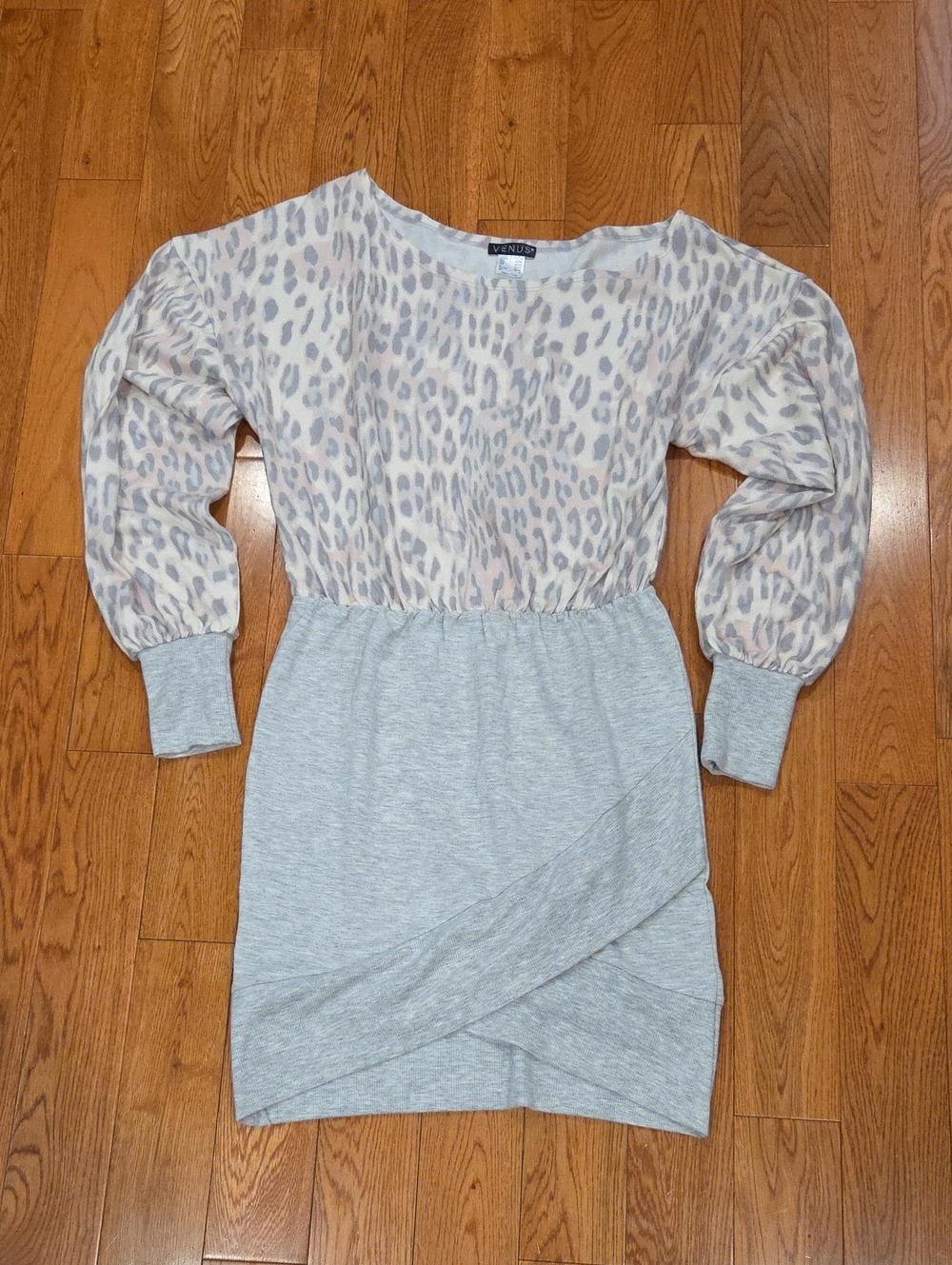 Light Gray Knit Skirt Dress with Leopard Print Top